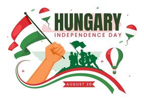 Lycklig ungern oberoende dag illustration terar de ungerska vinka flagga bakgrund för nationell Semester platt stil tecknad serie bakgrund vektor