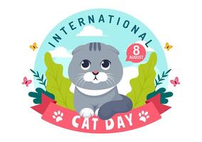 internationell katt dag illustration på augusti 8 med katter djur kärlek firande i platt tecknad serie bakgrund design vektor