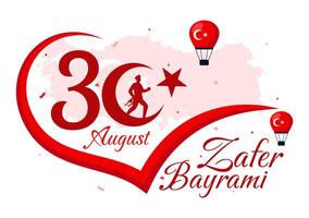 zafer bayrami illustration översättning augusti 30 firande av seger och de nationell dag i Kalkon med vinka flagga i platt bakgrund vektor