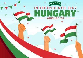 glücklich Ungarn Unabhängigkeit Tag Illustration mit das ungarisch winken Flagge Hintergrund zum National Urlaub eben Stil Karikatur Hintergrund vektor