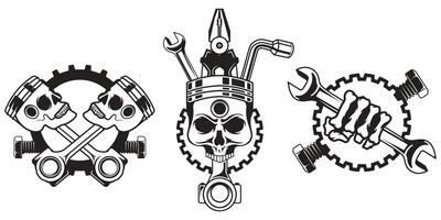 Schädel Mechaniker Logo Design Vorlage, Hardcore Mechaniker Logo Clip Art, zum Cricut Maschinen. vektor