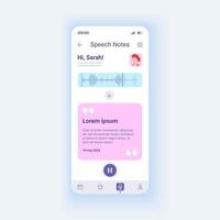 Sprachlicht Smartphone-Schnittstellenvektorvorlage. Layout der mobilen App-Seite. Post empfangen. Audionachricht auf dem Handy. Textbenachrichtigungsbildschirm. flache ui für die anwendung. Telefondisplay vektor