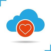 cloud computing-ikonen. skugga hjärta siluett symbol. som emblem. negativt utrymme. vektor isolerade illustration
