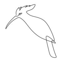 perching hoopoe fågel kontinuerlig en linje ritning. enkel enkel rad handritad stil djur. vektor