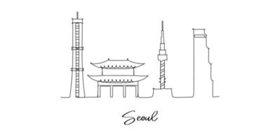 Soul Wahrzeichen Skyline - kontinuierliche einzeilige Zeichnung vektor