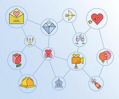 Hochzeit und Valentinstag Netzwerk Diagramm Symbole vektor