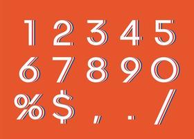färgglada retro siffror, procent och dollartecken. vektor