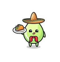 melon juice droppe mexikansk kock maskot håller en taco vektor