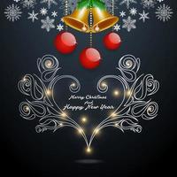 Weihnachtskarte silberne Herzform mit silbernen Ornamenten vektor