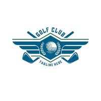Golf Jahrgang Design Logo. Golf Ball, Schläger im ein Schild zum das Golfspieler Gemeinschaft vektor
