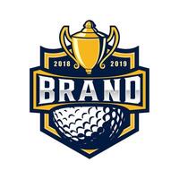 golf mästerskap logotyp. golf bollar och troféer för golf sporter turneringar. vektor