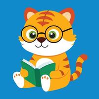 en illustration av en söt liten tiger läsning en bok vektor