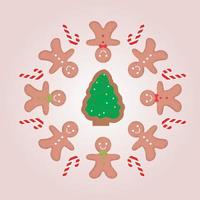 Zusammensetzung des Lebkuchenmannes mit Zuckerstangen um den Weihnachtsbaum. Vektor-Illustration eps10 vektor