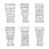 schwarz-weiße polynesische Tiki-Idole aus Holz, Götterstatue schnitzen vektor