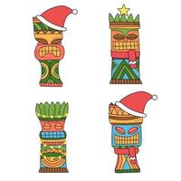 eine Reihe von Tiki-Idolen im Weihnachtsdekor. Farbige Idole für die Silvesterparty vektor