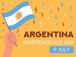 argentina oberoende dag 9 juli. argentina flagga i hand. hälsning kort, affisch, baner mall vektor