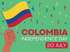 Kolumbien Unabhängigkeit Tag 20 Juli. Kolumbien Flagge im Hand. Gruß Karte, Poster, Banner Vorlage vektor