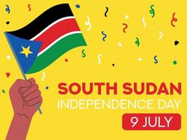 Süd Sudan Unabhängigkeit Tag 9 Juli. Süd Sudan Flagge im Hand. Gruß Karte, Poster, Banner Vorlage vektor