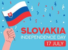 Slowakei Unabhängigkeit Tag 17 Juli. Slowakei Flagge im Hand. Gruß Karte, Poster, Banner Vorlage vektor