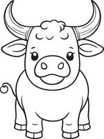 ein Karikatur Kuh mit ein groß Horn ist Stehen auf ein Weiß Hintergrund vektor