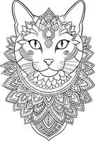 katt mandala ikon söt tecknad serie karaktär söt rader och färger färg sidor vektor