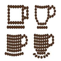 stilisiert Tassen von Kaffee Bohnen mit Untertasse Logo Aufkleber Symbol Design Idee einstellen von 4 Kaffee Tag Gruß vektor