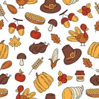 buntes handgezeichnetes Doodle-Cartoon-Muster - Thanksgiving-Herbstthema vektor