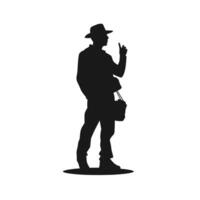 Silhouette Mann mit Hut und Tasche vektor