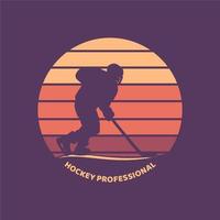 Logo-Design-Hockey-Profi mit flacher Illustration des Silhouette-Hockeyspielers vektor
