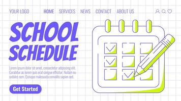 skola schema markant med en kolla upp mark i en anteckningsblock. tillbaka till skola, utbildning, inlärning begrepp. modern mall för webb, baner, affisch, landning sida. rutig bakgrund vektor