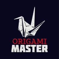 T-Shirt-Design-Origami-Meister mit Vogel-Origami und schwarzer Hintergrund-Vintage-Illustration vektor