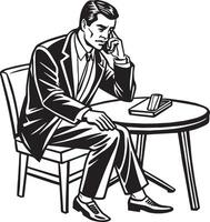 affärsman Sammanträde på en stol och talande i telefon illustration vektor