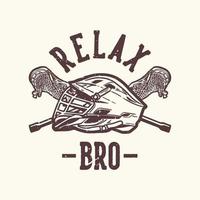 Logo-Design Relax-Bruder mit Lacrosse-Helm und Stick-Vintage-Illustration vektor