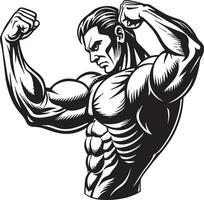 ein Zeichnung von ein Mann mit ein muskulös Körper und Waffen. vektor