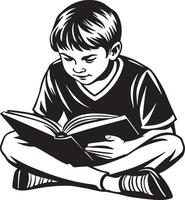 Kind lesen ein Buch schwarz und Weiß Illustration vektor