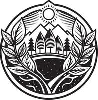 ekologi och miljö logotyp svart och vit illustration vektor