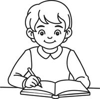 Kind lesen ein Buch schwarz und Weiß Illustration vektor