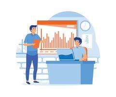 Geschäft Treffen Mannschaft Konferenz im Büro Zimmer. auf Präsentation Konferenz, präsentieren Diagramme und Berichte. Angestellte Treffen beim Geschäft Ausbildung Seminar. eben modern Illustration vektor