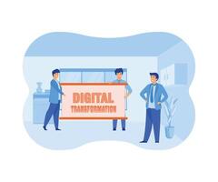 ein Unternehmen Mitarbeiter zeigen das Boss das Zukunft Richtung von das Unternehmen. Digital Transformation auf Weiß Tafel Karten. porträtieren ein Konzept von innovativ Zukunft. eben modern Illustration vektor