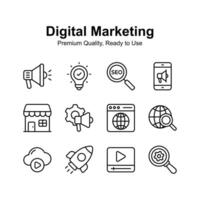 Pack von Digital Marketing Symbole im modisch Stil, bereit zu verwenden im Websites und Handy, Mobiltelefon Apps vektor