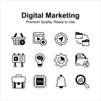 digital marknadsföring ikoner uppsättning i modern stil, premie vektor