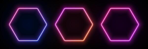 Hexagon Neon- rahmen. Licht Gradient Grenze. Laser- geometrisch Form. LED Vorlage zum Banner und Flyer Design. fluoreszierend futuristisch Portal. vektor