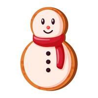 pepparkaka snögubbe kaka för jul i tecknad serie stil. ljuv målad hemlagad småkakor för vinter- högtider. illustration isolerat på en vit bakgrund. vektor