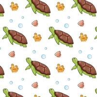 oceanisk sköldpadda mönster i tecknad serie stil. design sköldpaddor flytande i de hav, perfekt för tapet, tyg. illustration på en vit bakgrund. vektor