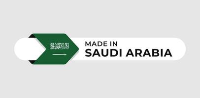 tillverkad i saudi arabien märka med pil flagga ikon och runda ram. för logotyp, märka, insigna, täta, märka, tecken, täta, symbol, bricka, stämpel, klistermärke, emblem, baner, design vektor