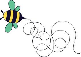 Biene fliegend auf gepunktet Weg. Karikatur Design Illustration. vektor