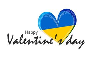 glücklich Valentinstag Tag Gruß Karte mit groß Herz im Ukraine Flagge Farben Blau und Gelb. vektor