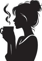 Mädchen mit ein Kaffee Becher, schwarz Farbe Silhouette vektor