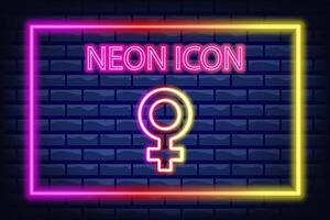 Frau Geschlecht Neon- Linie Symbol. selbst Festlegung, Mädchen, getero, weiblich Schönheit, Figur, mental Gesundheit. persönlich Pflege Konzept. Neon- Linie Symbol auf brechen Hintergrund. vektor