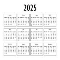 Kalender zum 2025 Höhe schwarz Weiß klassisch vektor